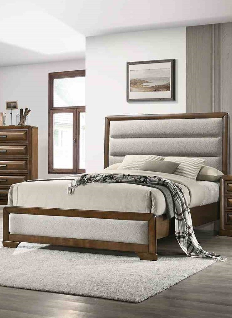 Transitional Style Queen Size 6pc Bed Set Bracket Leg Padded Headboard Footboard