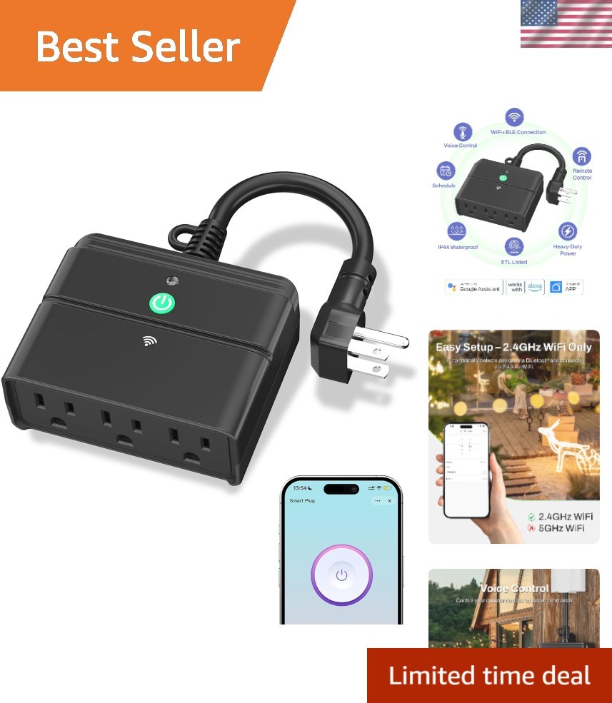Smart WiFi Heavy Duty Outdoor Outlet with Timer & Voice Control for Convenience