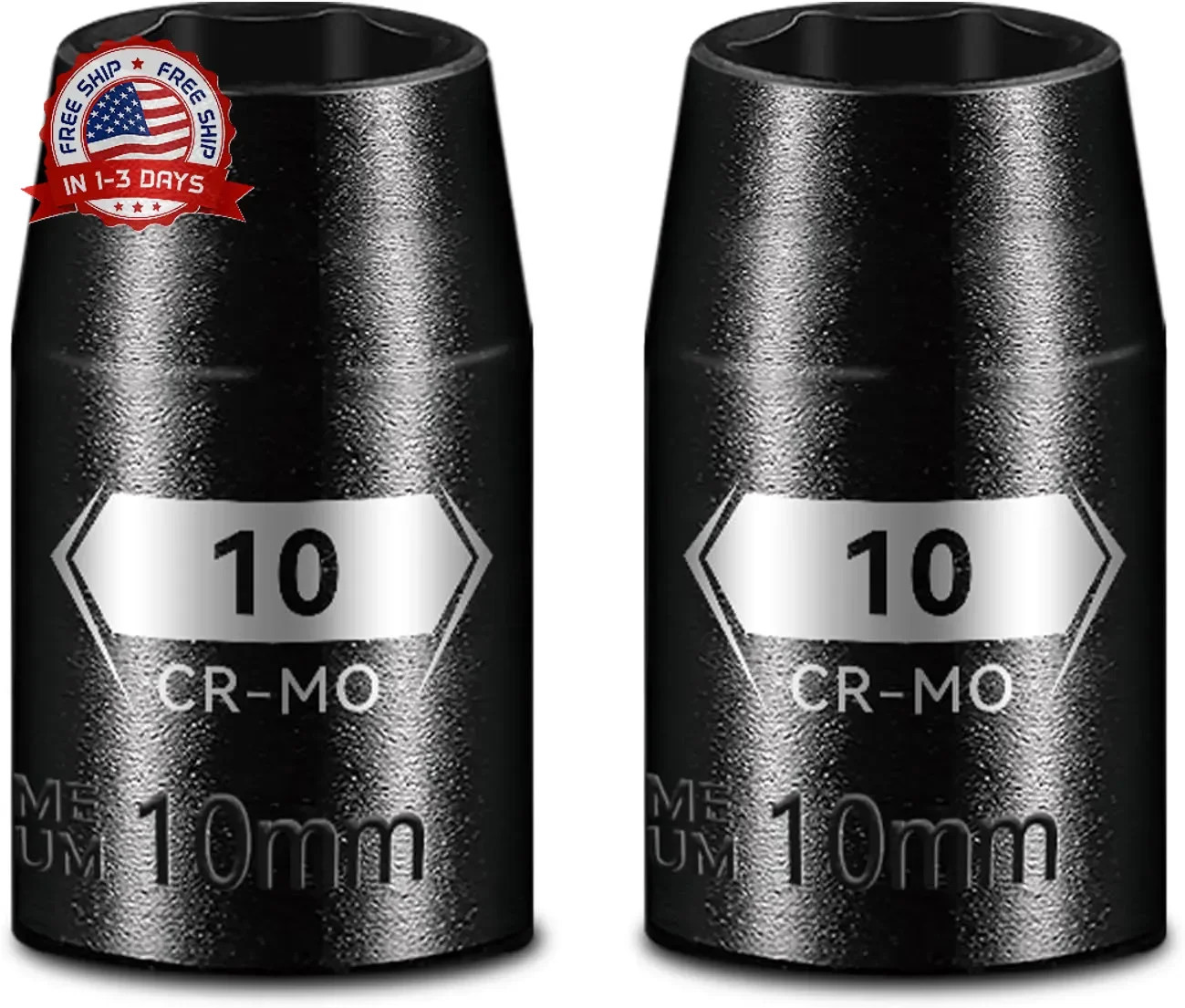 2-Pack 3/8" Drive 10mm Shallow Impact Socket, 6-Point CR-MO Steel with Black Pho