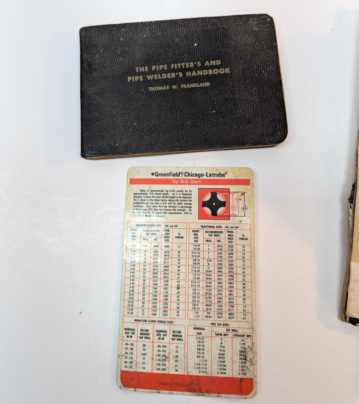 Vintage Greenfield Chicago-Latrobe Tap Drill Chart & Pipe Fitter's Handbook