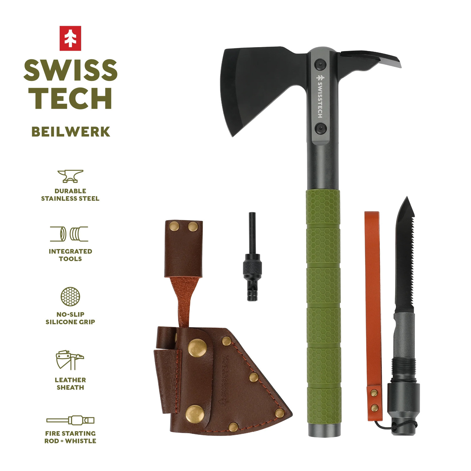 1 Pack Swiss Tech Outdoor Hatchet Multi Tool Equipped with Pocket Knife Green
