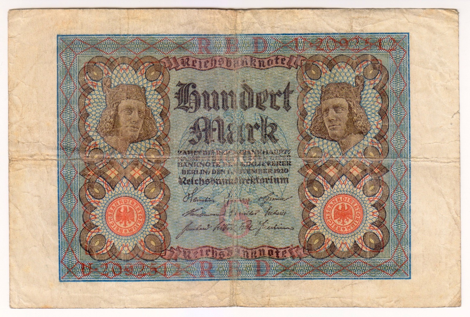 1920 Germany 100 Mark 2092512 Reichbanknote Paper Money Banknotes