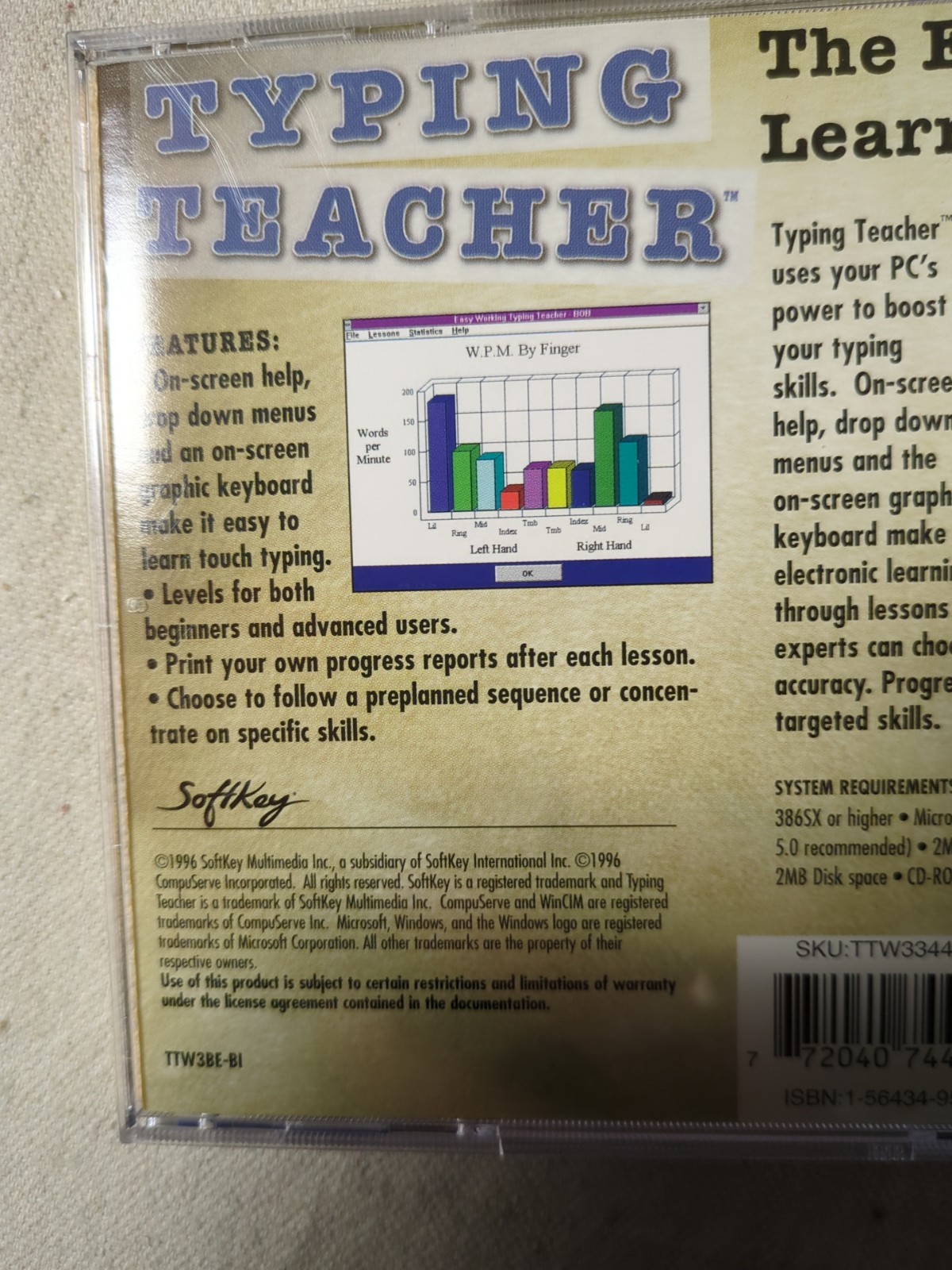 Vintage PC CD-ROM Typing Teacher. ( 1996, Softkey).