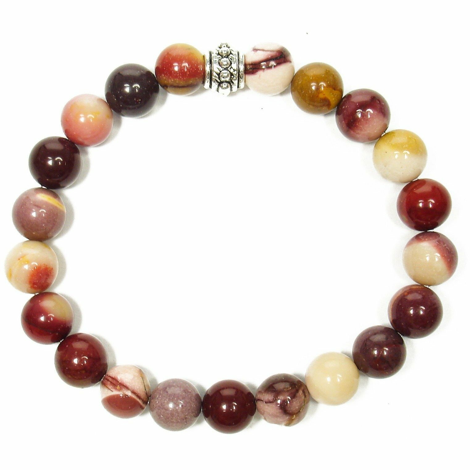 Jasper (Mookaite) 8mm Round Crystal Bead Bracelet with Description Card