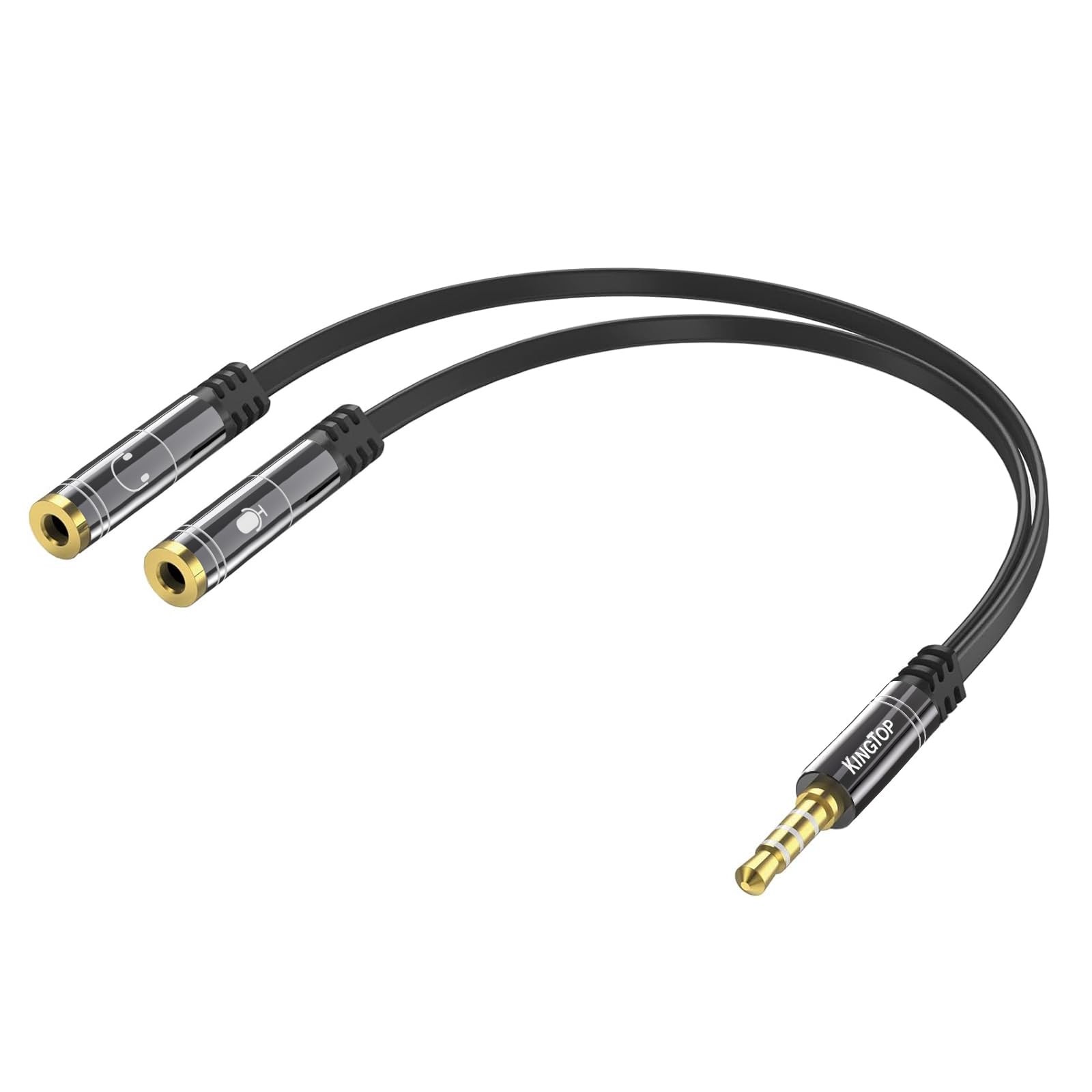 KINGTOP 3.5mm Headphone Mic Splitter Adapter - [1 Male to 2 0.65ft, Black