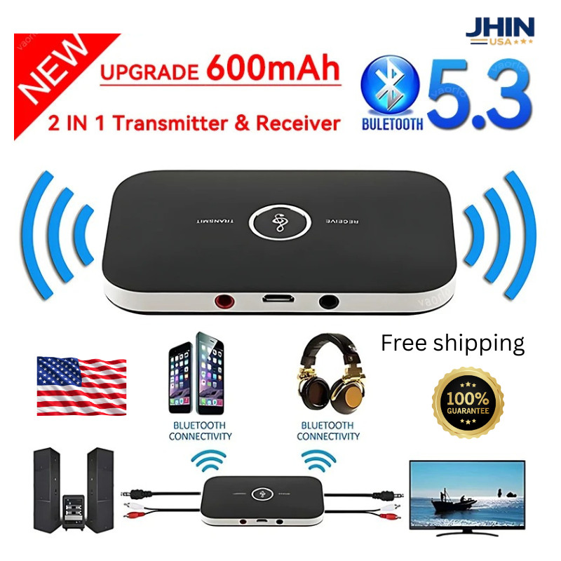 B6 2-in-1 Bluetooth 5.3 Transmitter Receiver, 3.5mm AUX RCA USB Wireless Audio