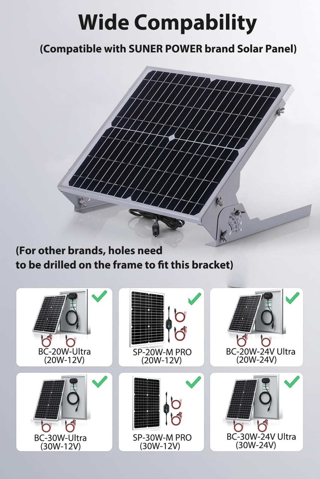 SUNER POWE Adjustable 20W 30W Solar Panel Mount Racks - Folding Mounting Tilt...