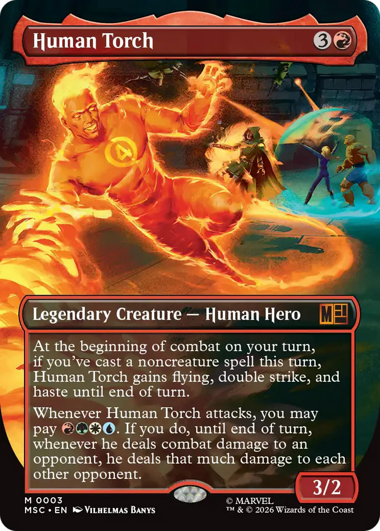 MTG Human Torch (Borderless) [Marvel Super Heroes Commander] Foil Near Mint Magi
