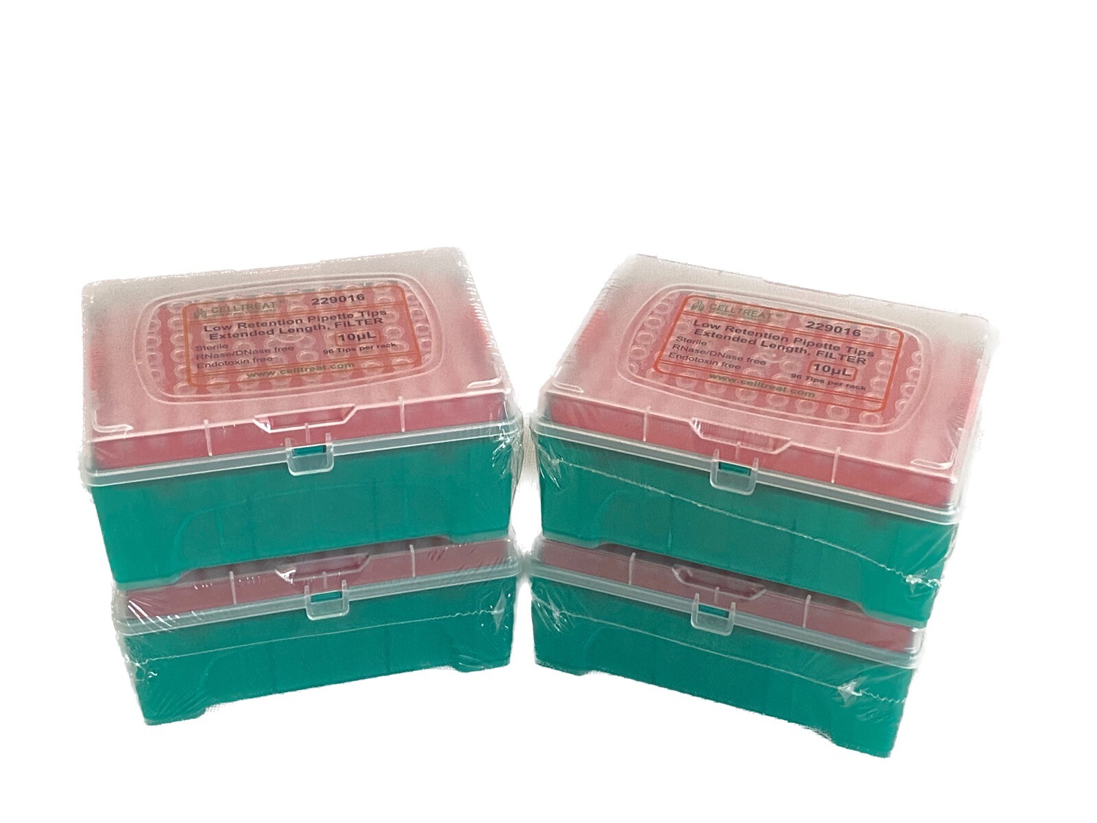 (384) CELLTREAT 10uL Low Retention Pipette Tips Extended Length 4x 96/Rk 229016