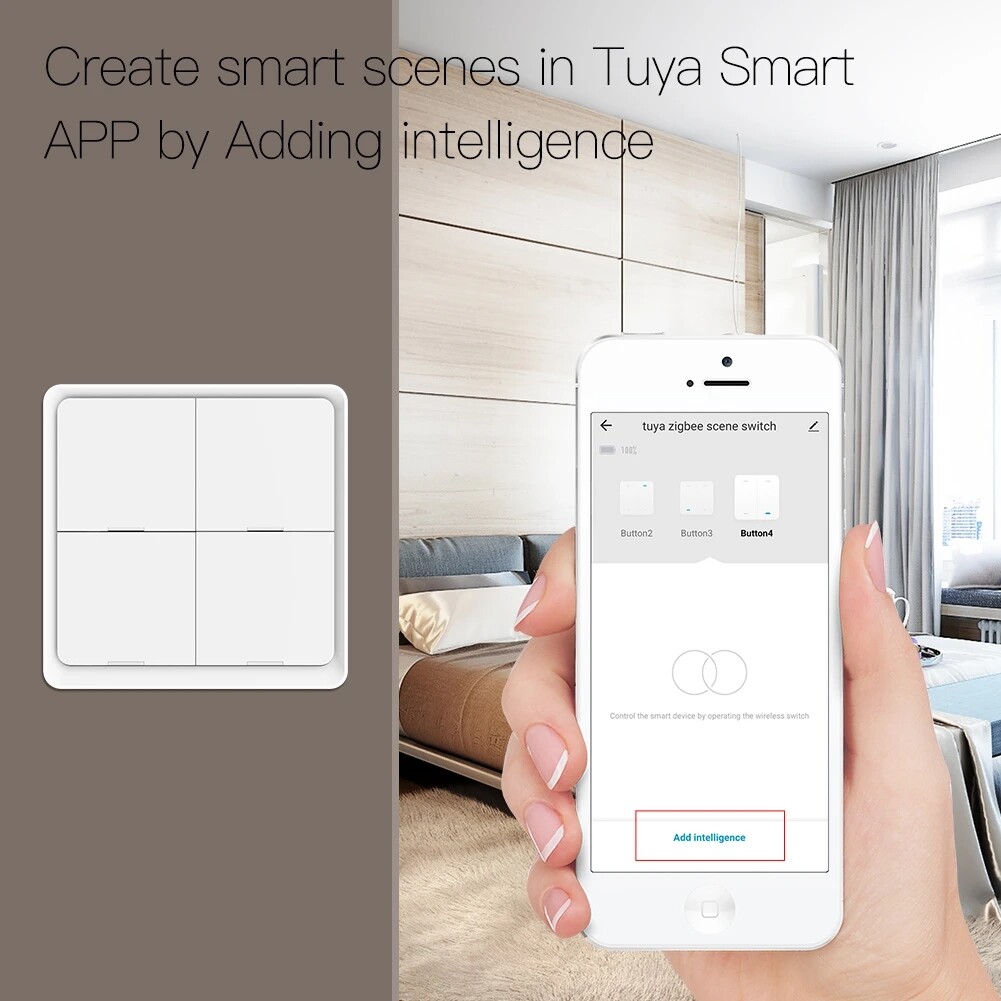 Tuya ZigBee 4Gang Wireless 12Scene Switch Push Button Controller for Tuya Device