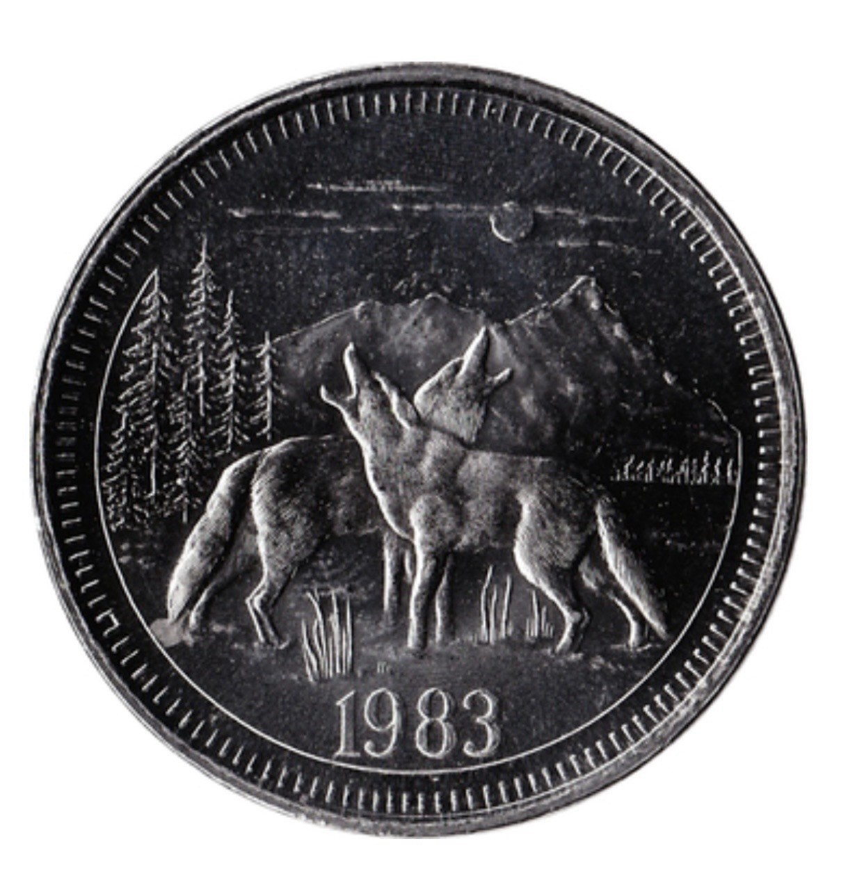 1983 Jasper Canada Trade Dollar Wolves Howling at the Moon Souvenir Token