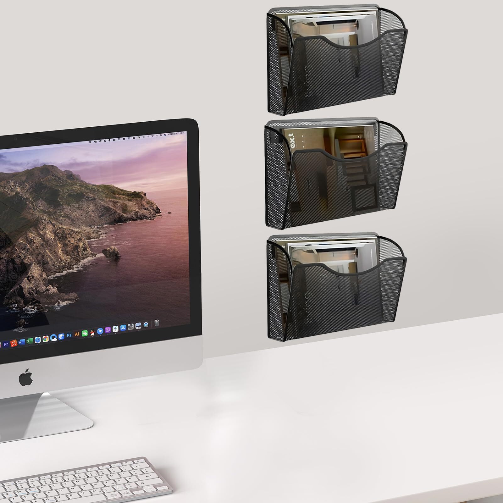 3 Pack Wall File Organizer Mesh Hanging File Storage Document Magazine Rack