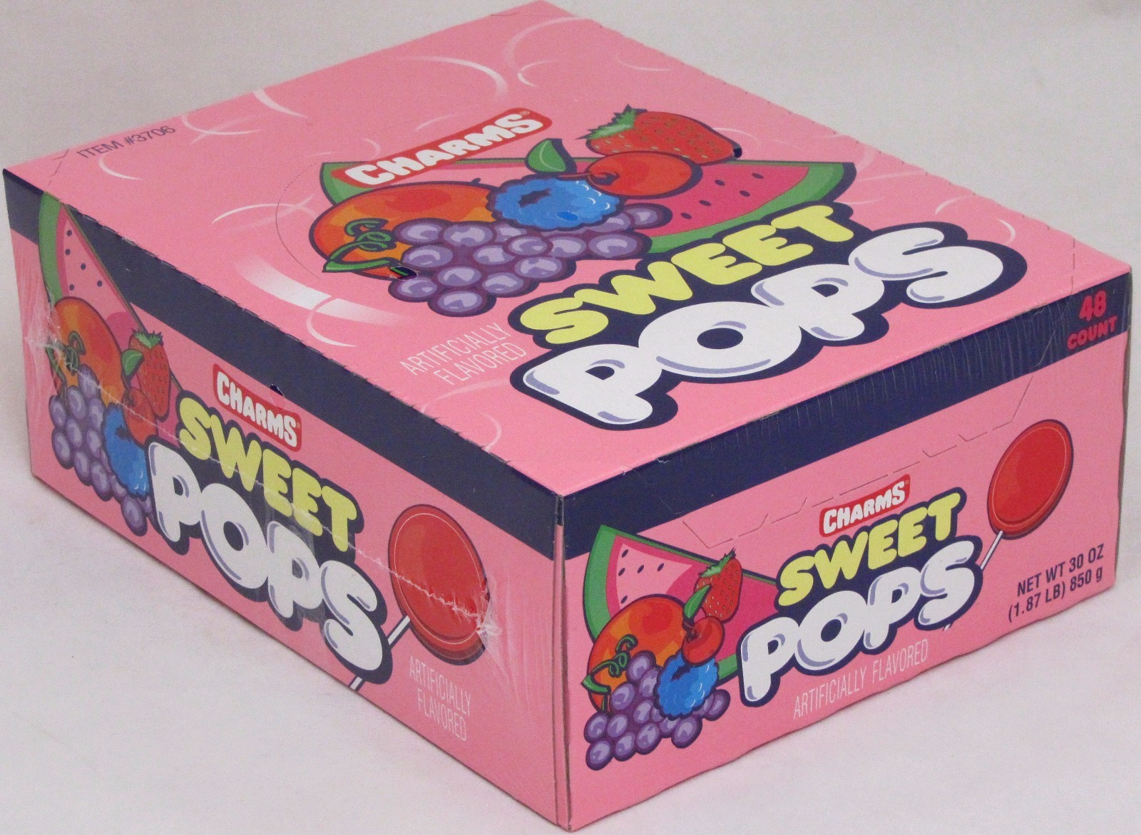 Charms Sweet Pops Suckers 48 Count Box Candy Flat Pop Lollipops Bulk Candies