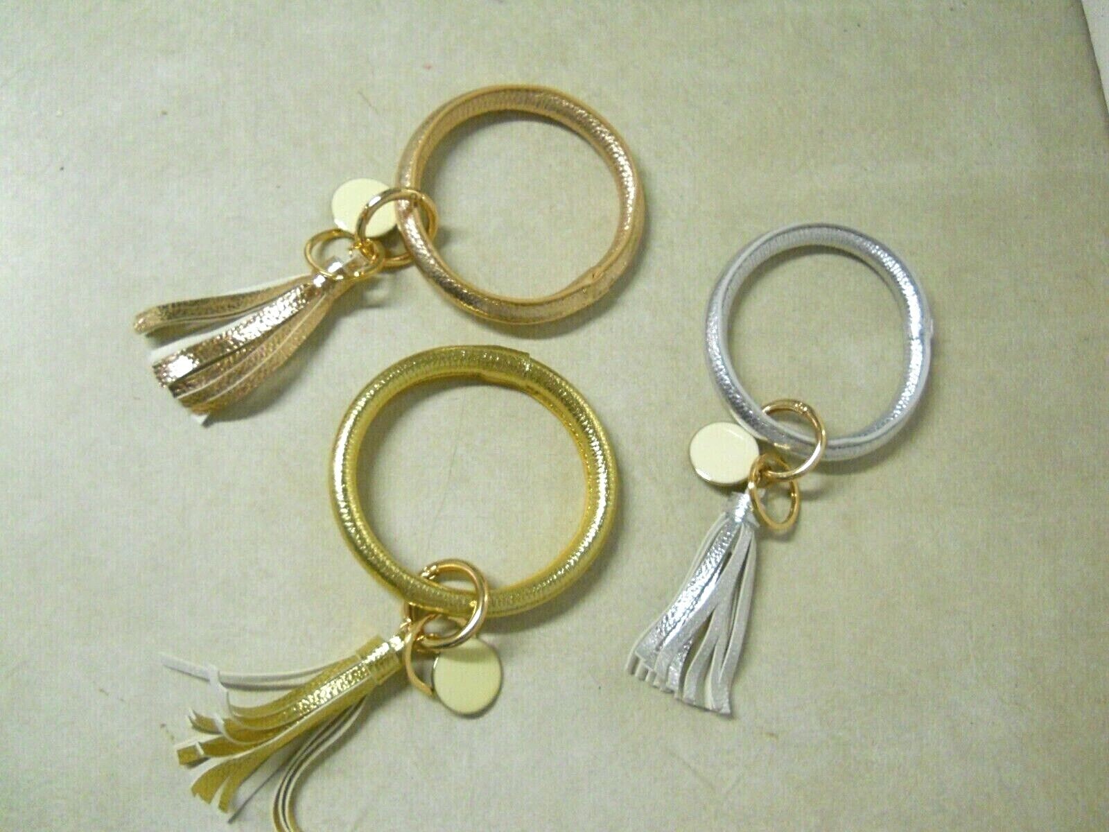 Metallic Leatherette Bangle Bracelet Wristlet Key Rings Keychain Choose UR Color