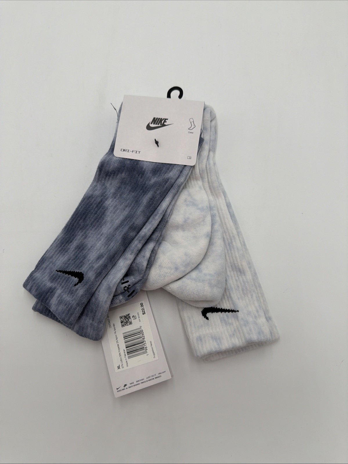 Nike Everyday Plus Cushioned Tie-Dye Crew Socks - 2 Pk  Men's 12-15 NWT MSRP $22