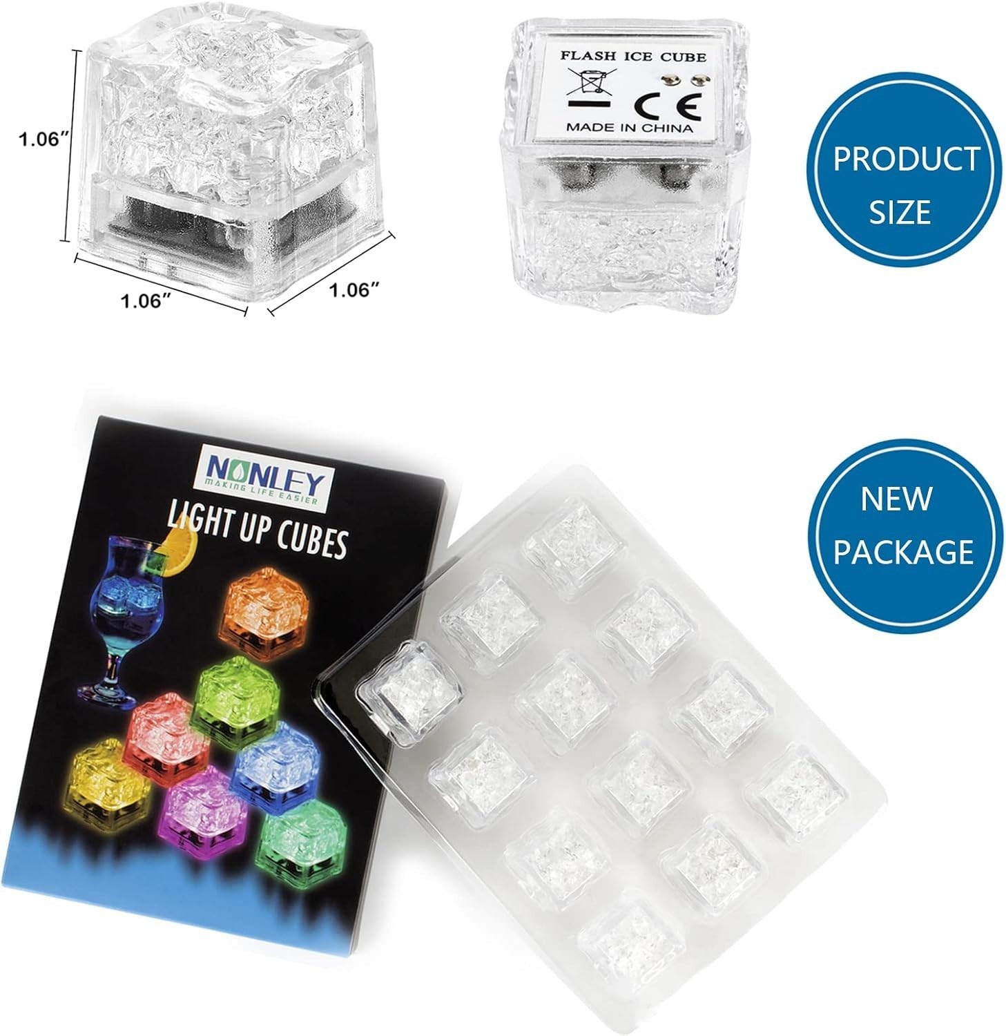 Multi-Color LED Ice Cubes - Safe, Waterproof & Essential For Weddings & Events