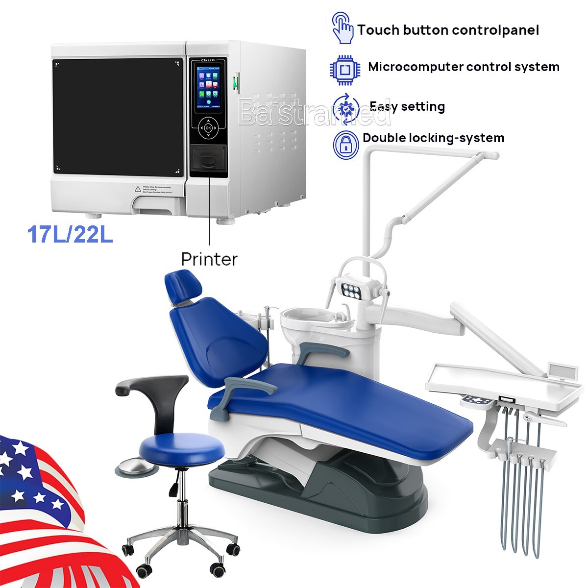 Dental Unit Chair Computer Controlled DC Motor/Autoclave Steam Sterilizer 17/22L