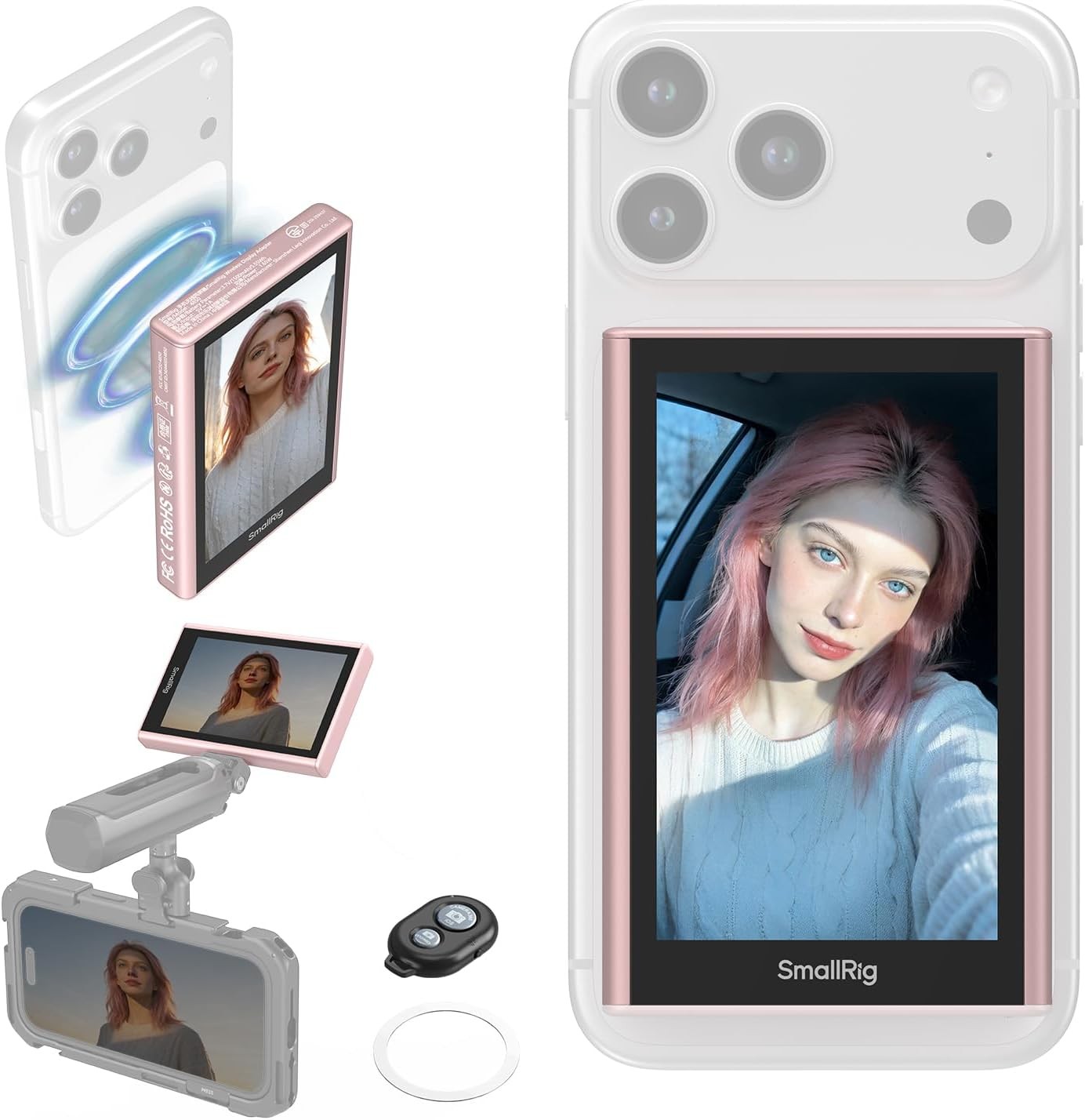 SmallRig Pink Phone Monitor Screen with Wireless Control for MagSafe for iPhone