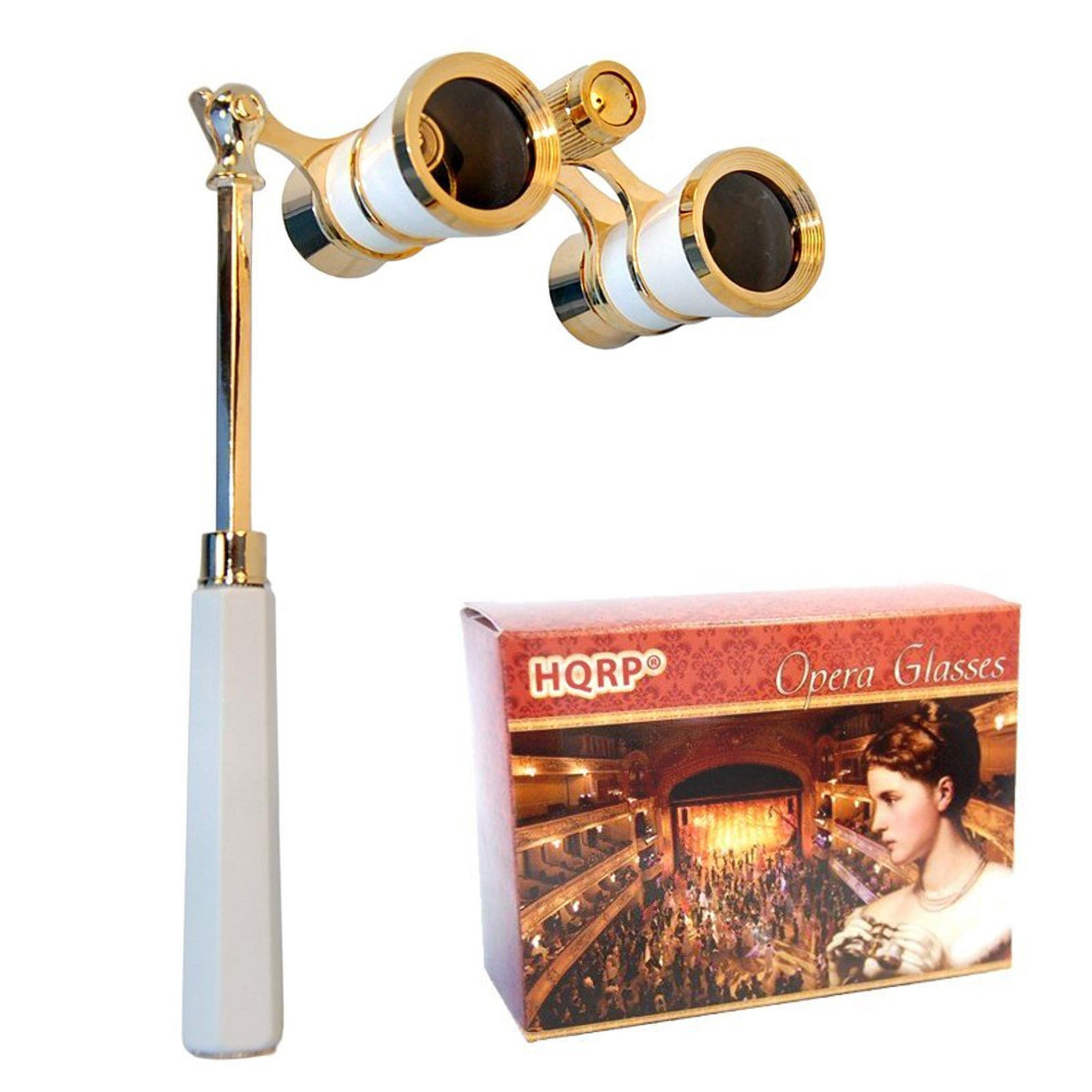 HQRP Opernglas / Theaterglas 3x25 Weißer Perlmutt mit Goldener Zierleisten