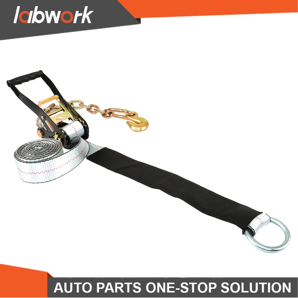 Labwork Car Tie Down with Chain Anchors 4 Pack 2 Inch x 96 Inch Silver