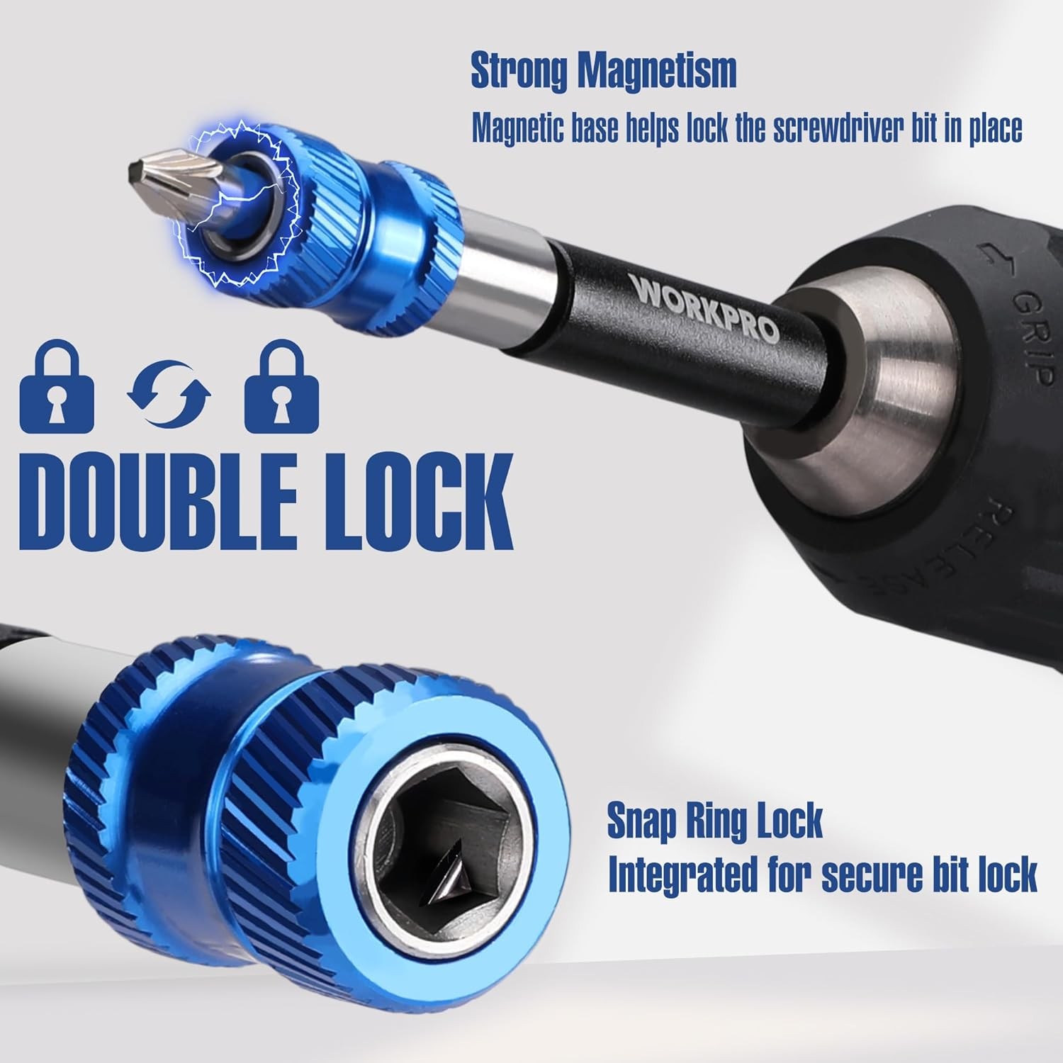 WORKPRO 3PCS 2-3/8" 4" 6" Drill Bit Extension Magnetic Quick Release Bit Holders
