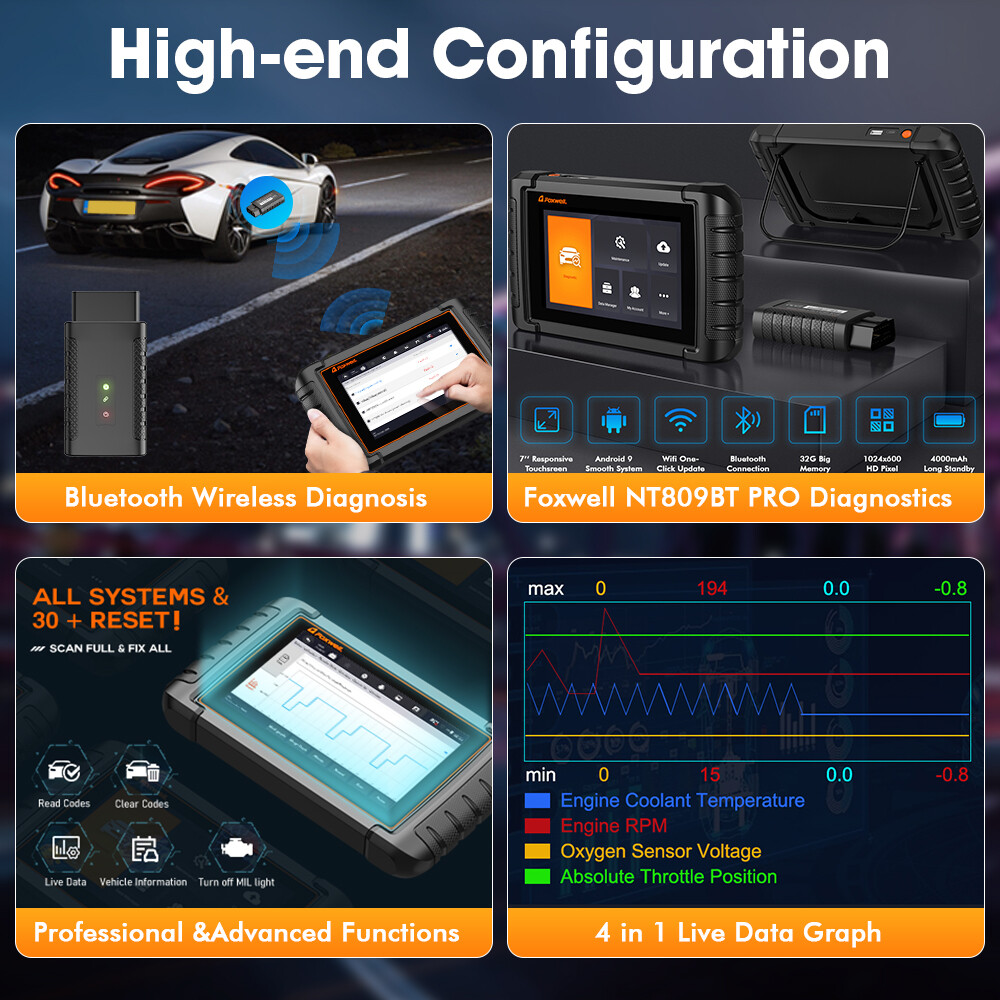 FOXWELL NT809BT Bidirectional Car OBD2 Scanner Diagnostic Scan Tool K-ey Coding