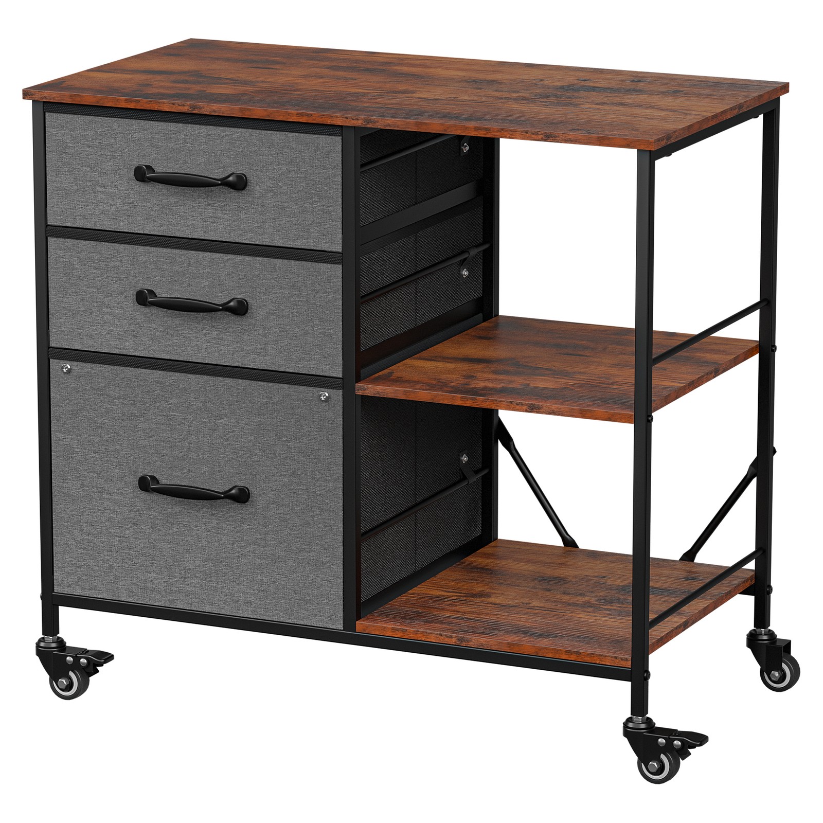 File Cabinet Rolling Printer Stand w/ Open Shelf Lateral Cabinet Dark Gray