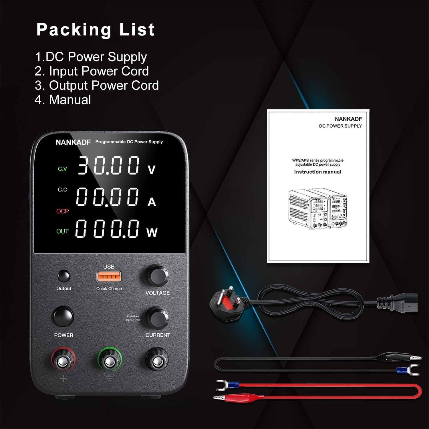 Compact Variable DC Power Supply with Encoder Knob and USB Quick Charge, 300W