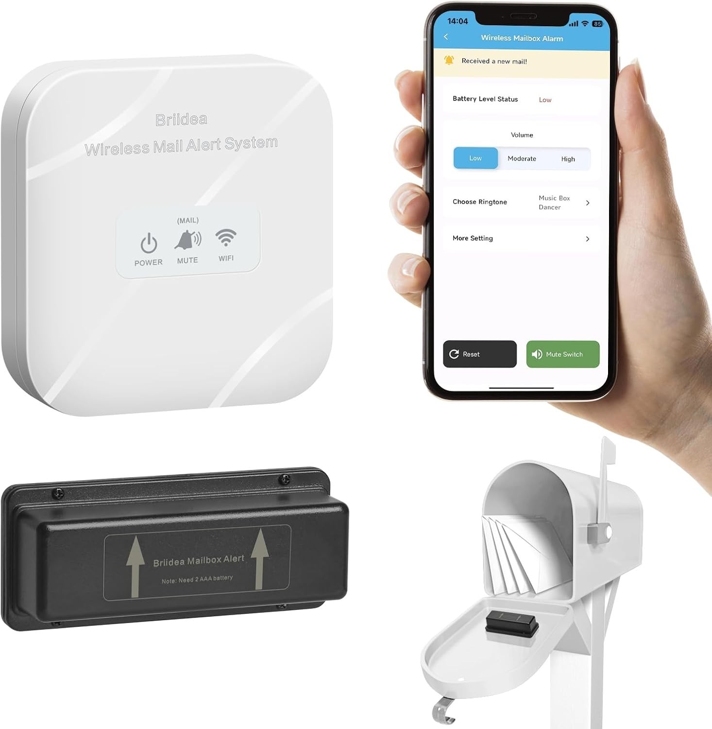 Briidea Wireless Mailbox Alert 500ft APP Control Anti Mail Theft Waterproof NEW