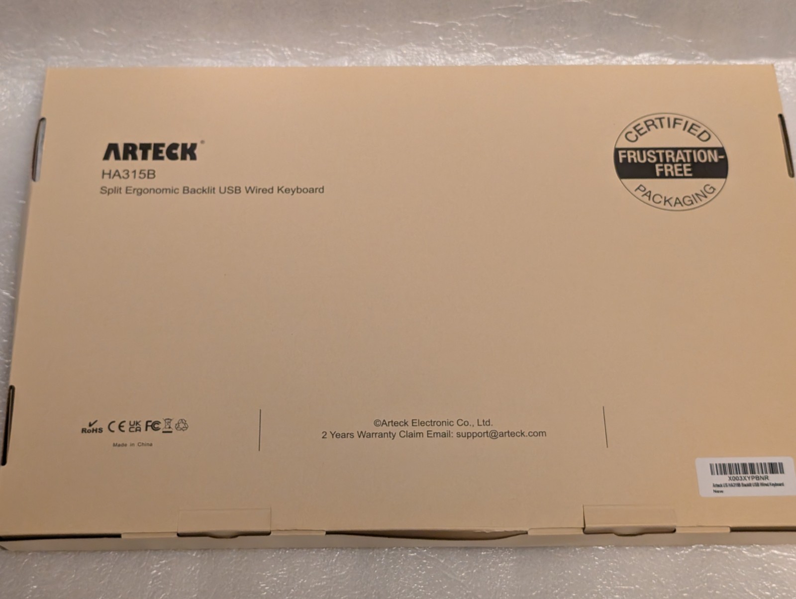 Arteck HA315B Split Ergonomic Backlit USB Wired Keyboard, New In Box