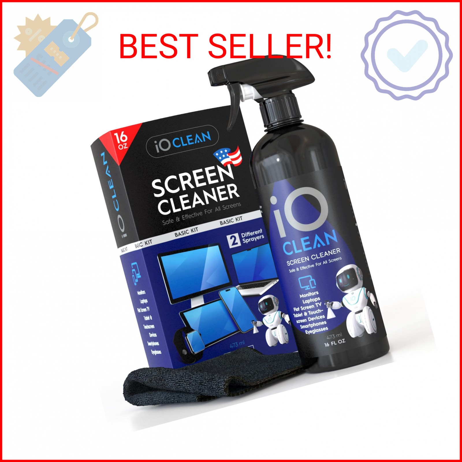 iO CLEAN Screen Cleaner Spray (16oz - 473ml) – Best Large Cleaning Kit