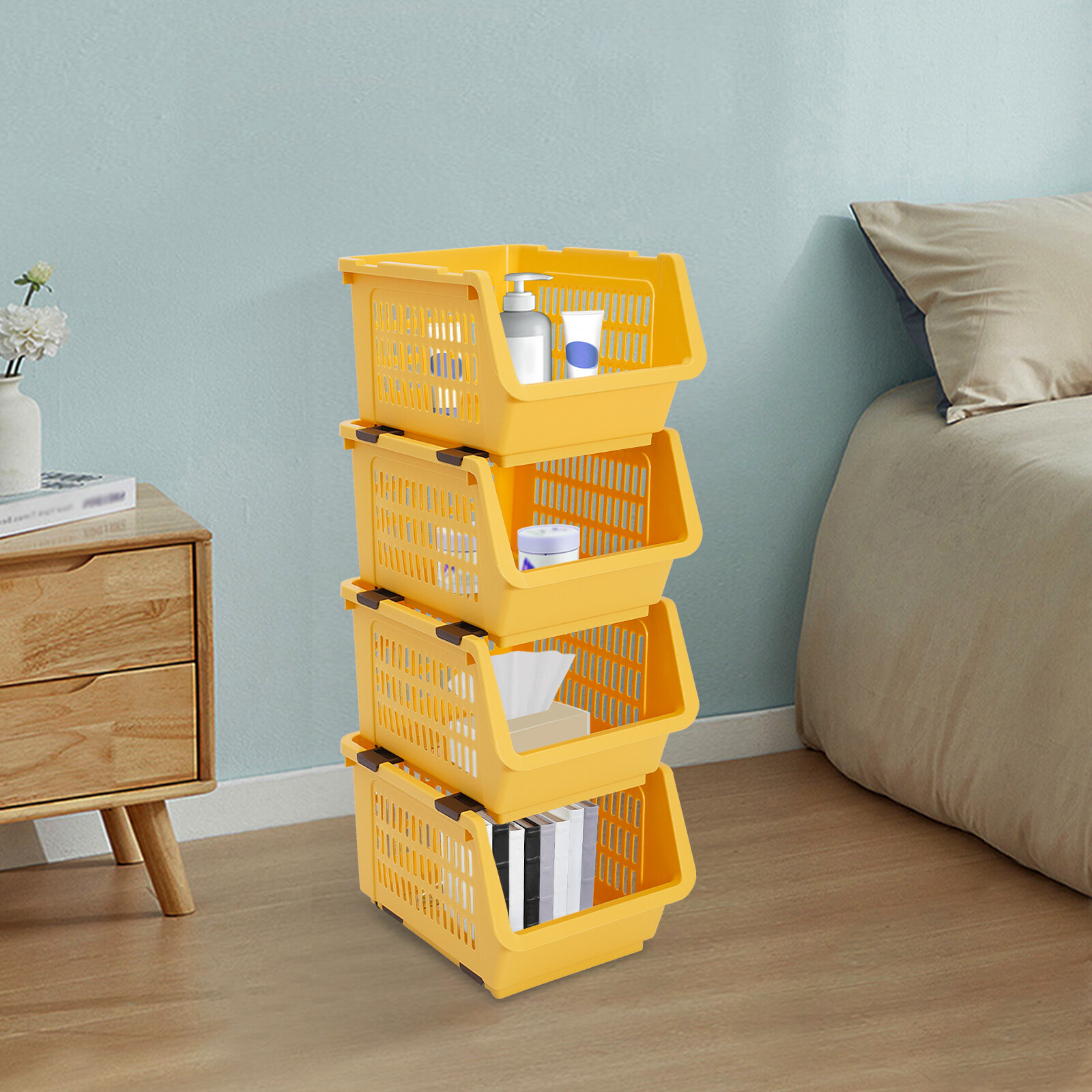 4 PCS Stacking Storage Baskets, Stackable Organizer Baskets,?Storage Bin