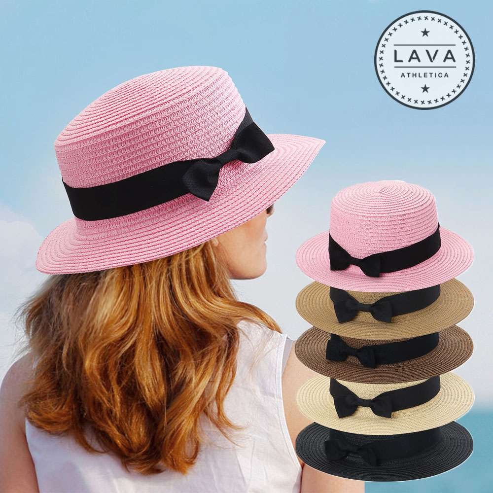 Women Ladies Elegant Bow Fedora Wide Brim Panama Hat Retro Sun Beach Straw Hat