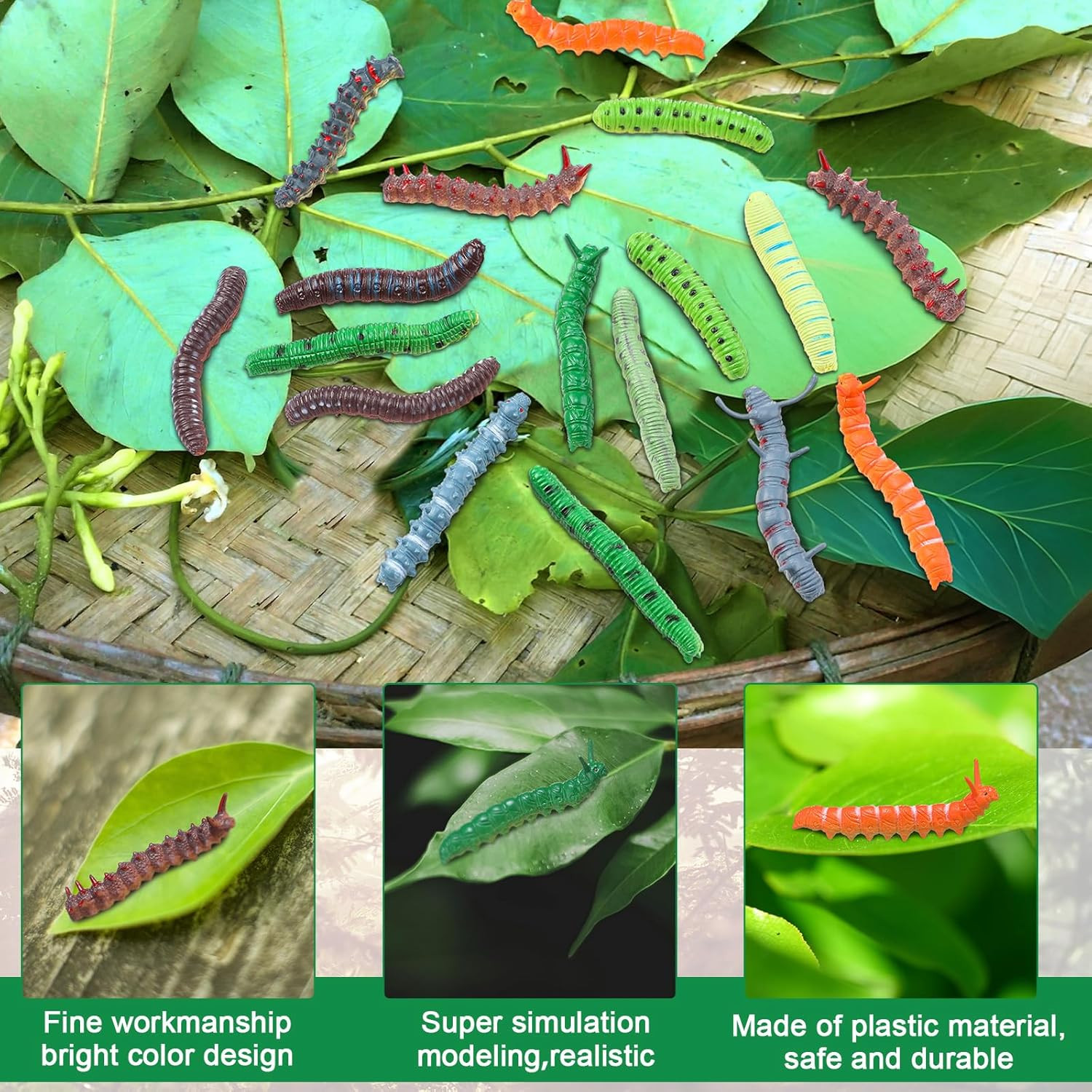 24 Pcs Simulation Caterpillar Fake Worm Crawling Insects Educational Learning Ac