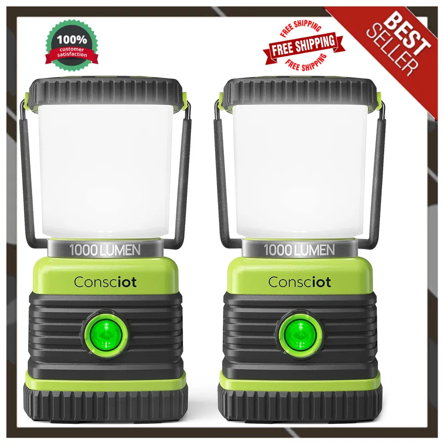 Consciot LED Camping Lantern 1000LM 4 Modes Waterproof Portable Light 2 Pack