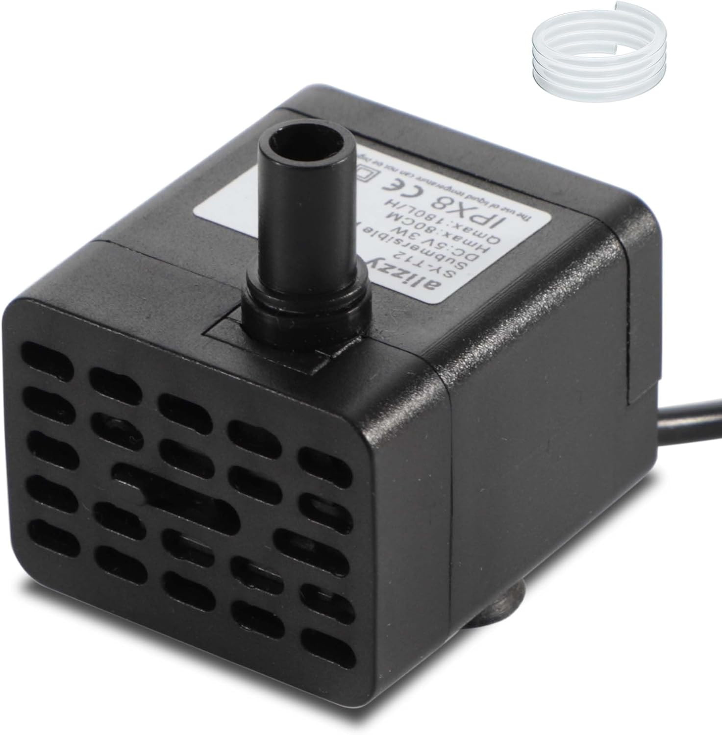 USB DC 5V 50 GPH (180L/H) 3W Small Water Pump with Tubing and Adjustable Flow fo