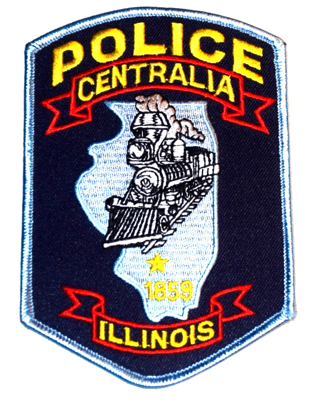 CENTRALIA ILLINOIS IL Police Patch STATE SHAPE OUTLINE RR TRAIN STEAM ENGINE 3O