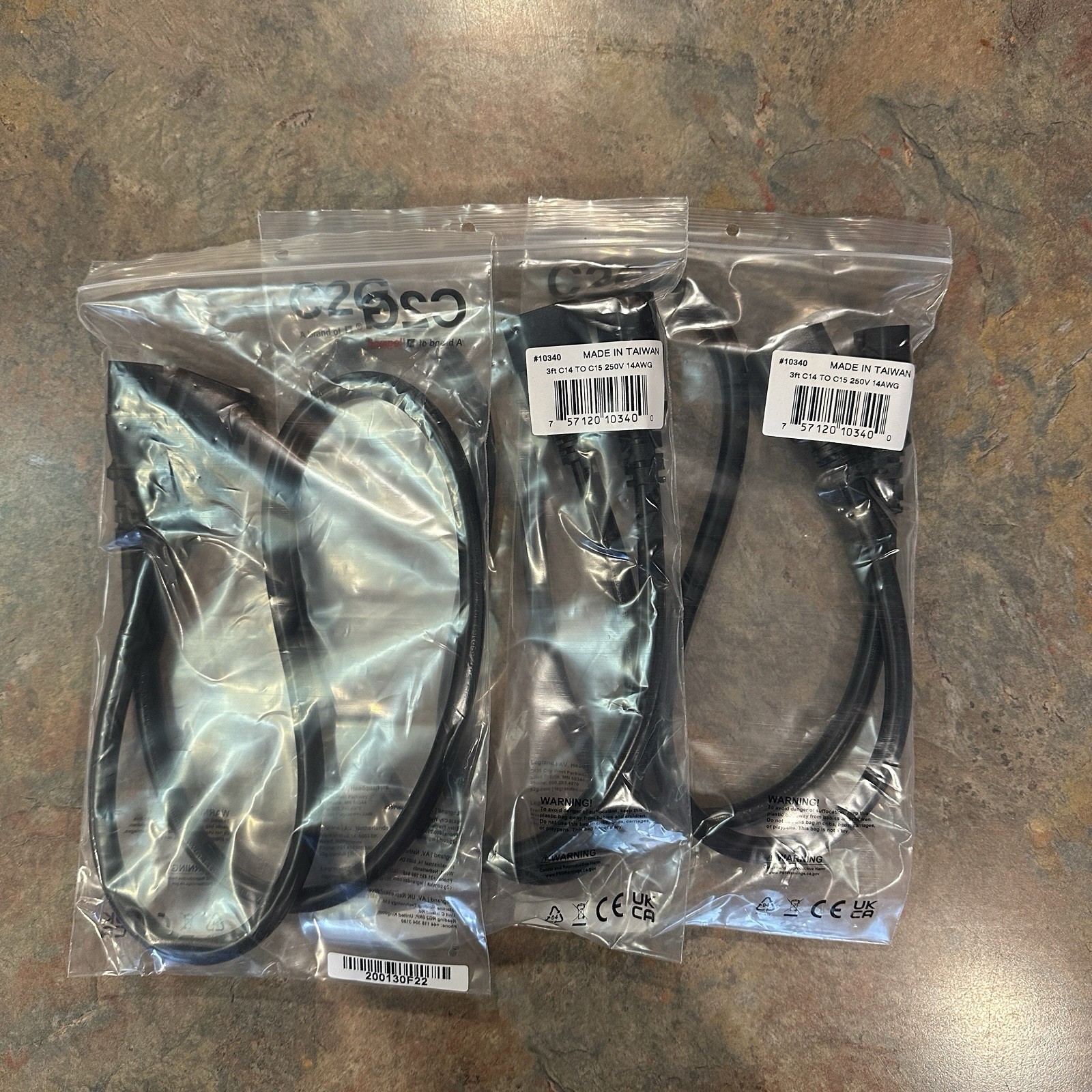 3 (QTY of 3 Total)  New C2G 3ft C14 Male to C15 Power Cable  - 14AWG - Black