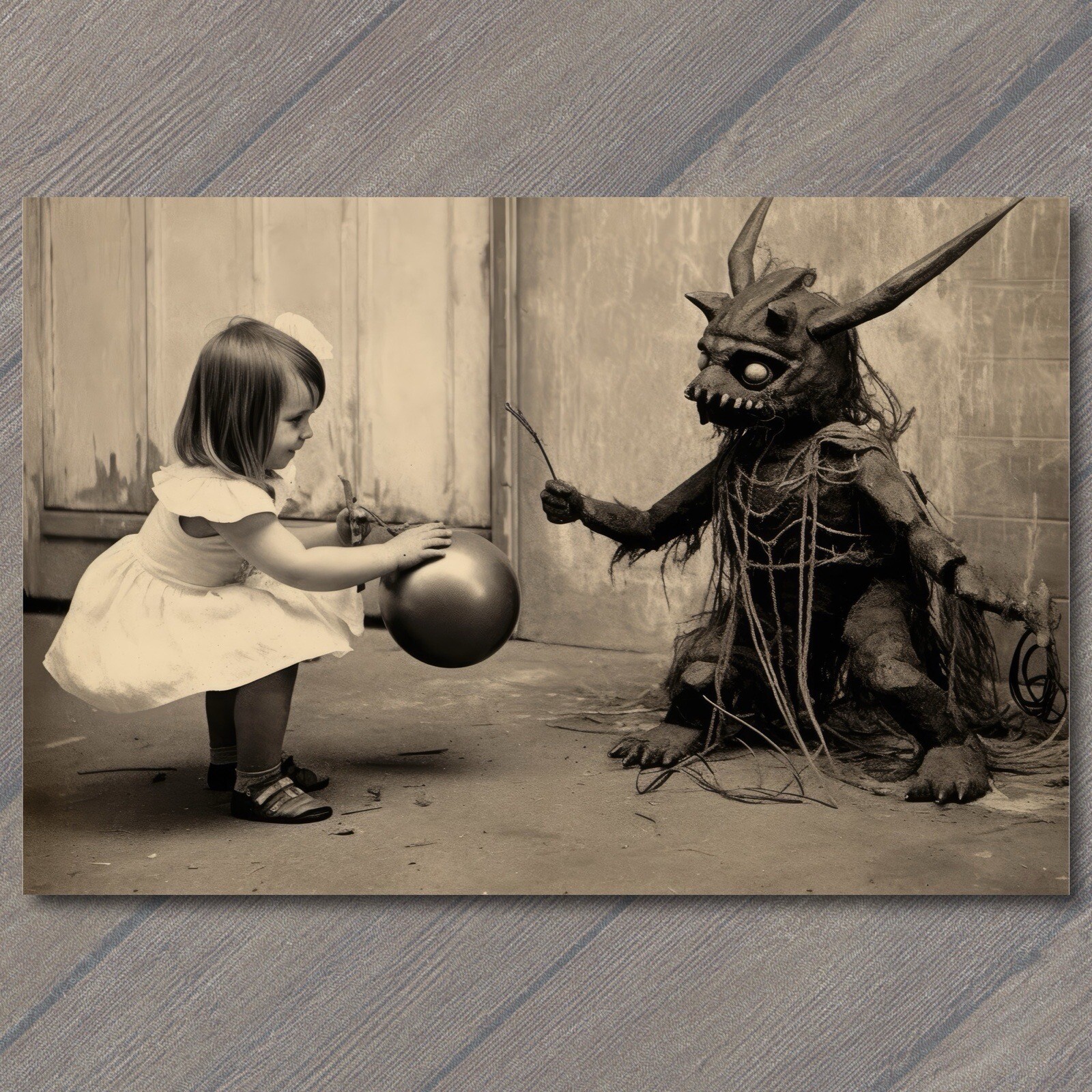 FLATCARD Weird Child Scary Vintage Halloween Monster Cult Unusual Unreal