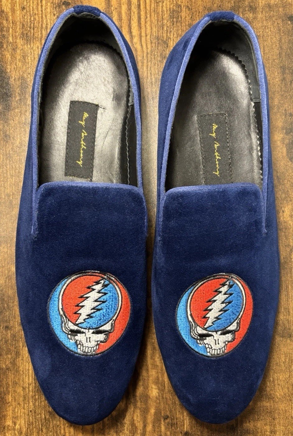 May Anthony Grateful Dead The Stealie Blue Velvet Slipper Shoes Size 12