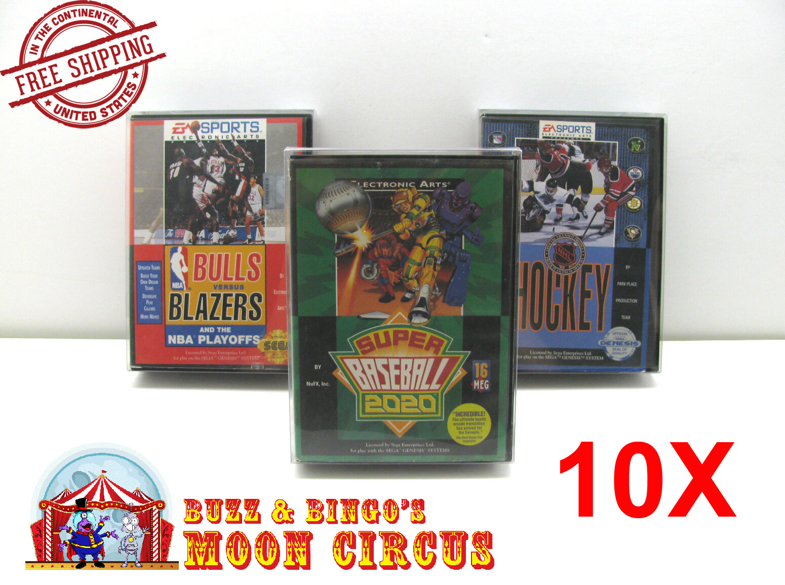 10x SEGA GENESIS OVERSIZED EA CASE CIB  -CLEAR PLASTIC PROTECTIVE BOX PROTECTOR