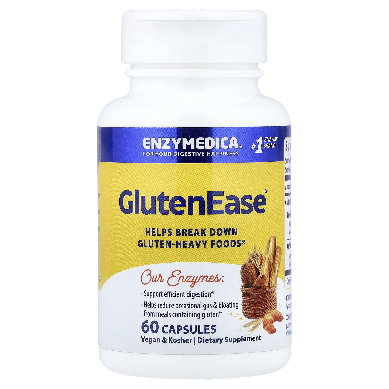 Enzymedica GlutenEase 60 Capsules Casein-Free, Dairy-Free, Egg-Free,