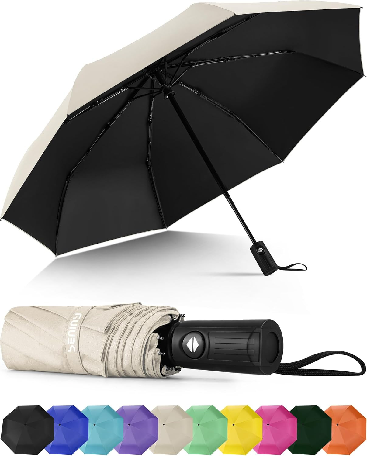 Seniny Windproof Travel Umbrella, Automatic Umbrellas for Rain, Portable & Compa