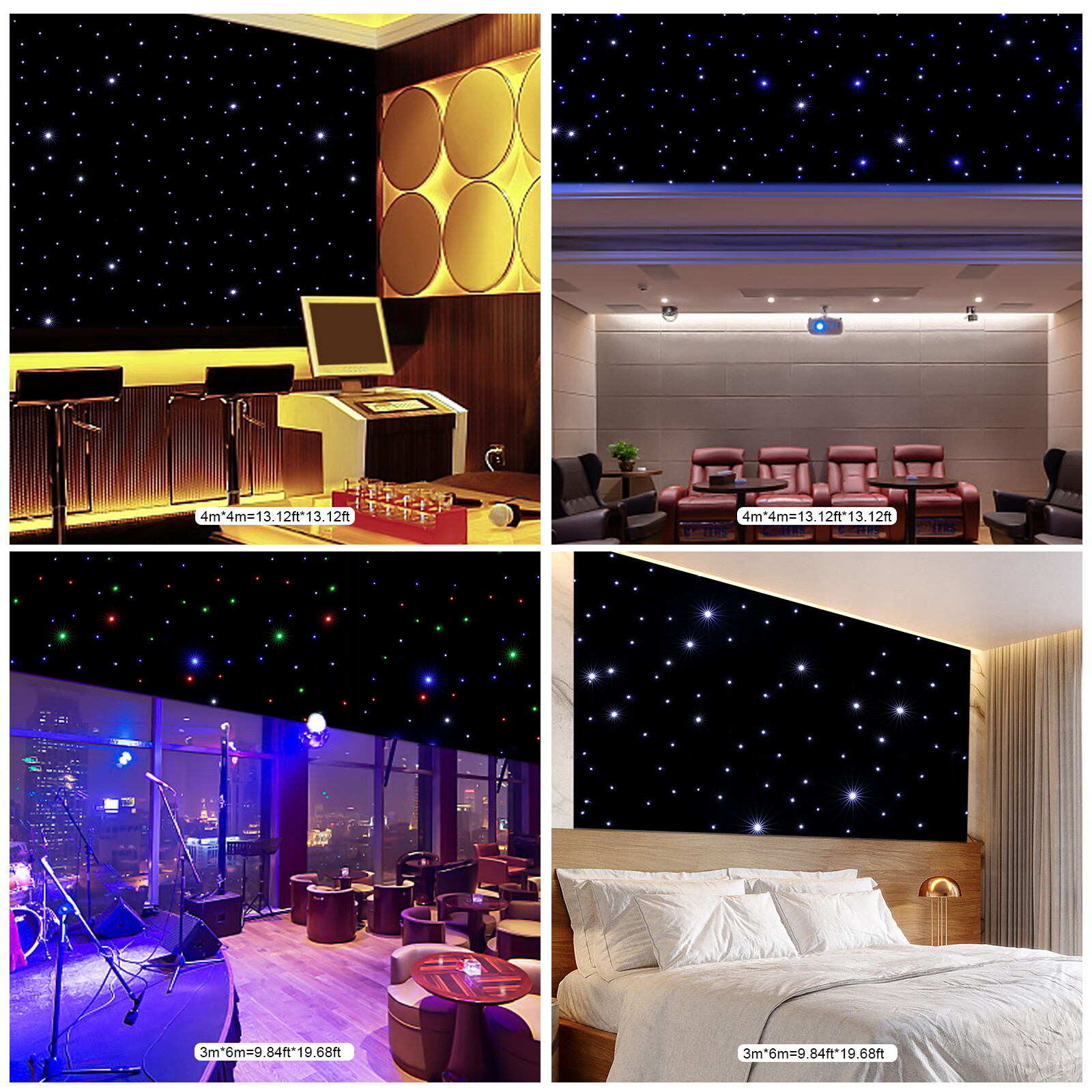 13x13ft LED Stage Backdrop Blue & White Light Starry Sky Backdrop Star Curtain