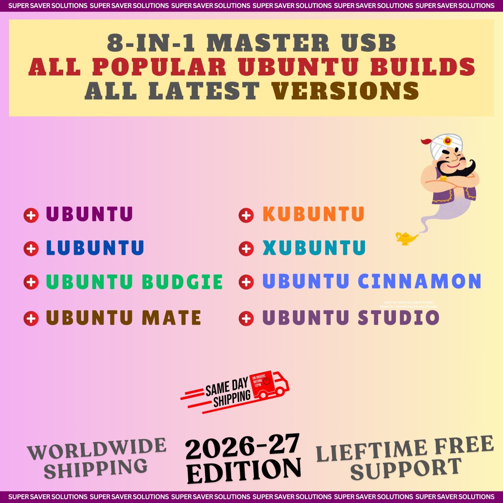 8-IN-1 UBUNTU LINUX OS MASTER USB LATEST LTS MULTIBOOT 64BIT / SUPER SAVER PACK
