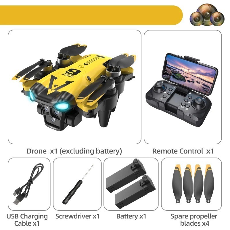 8K HD Camera Drone WiFi FPV RC Foldable Triple Camera Remote with 1 Batteries