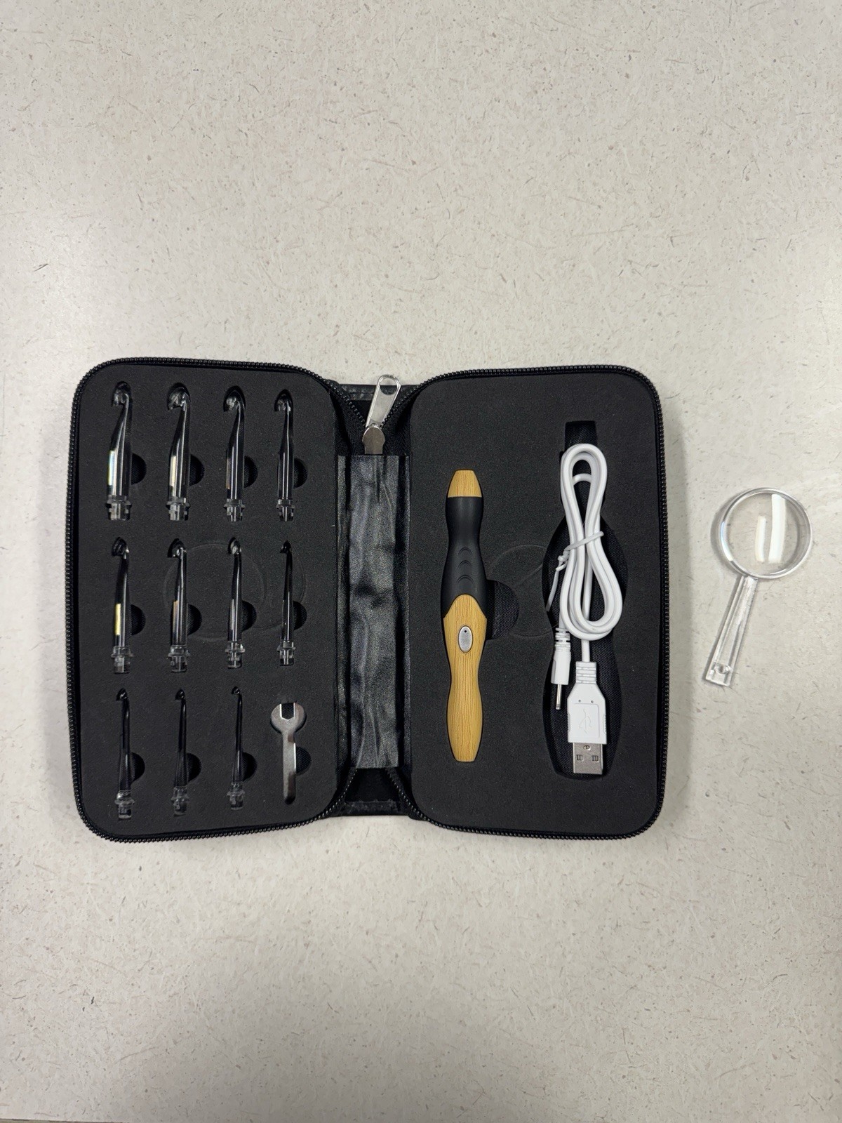 Crochet Hook Set with Interchangeable Hook Sizes and Built-in Light