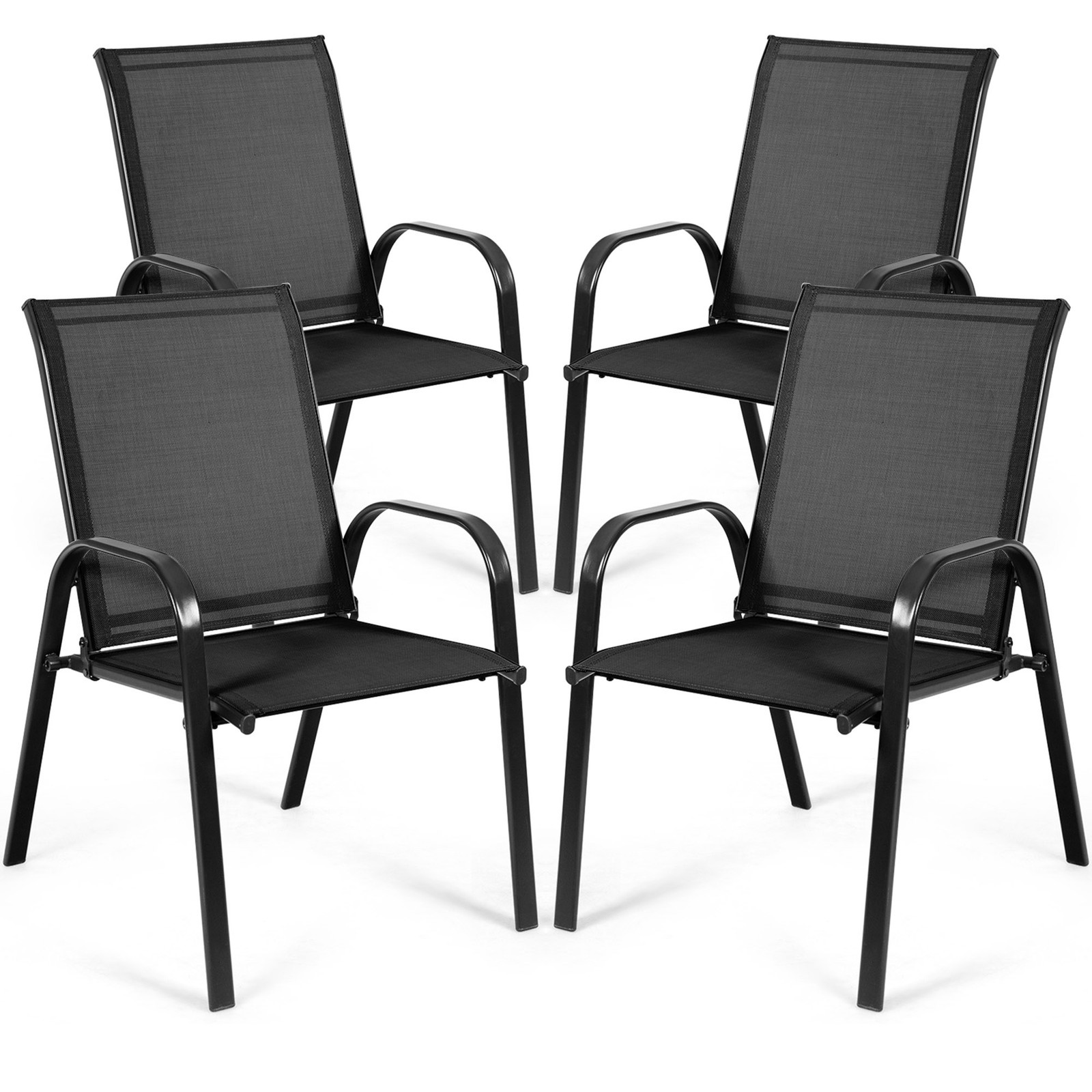 Set of 4 Patio Chairs Dining Chairs w/ Steel Frame Yard Outdoor Black