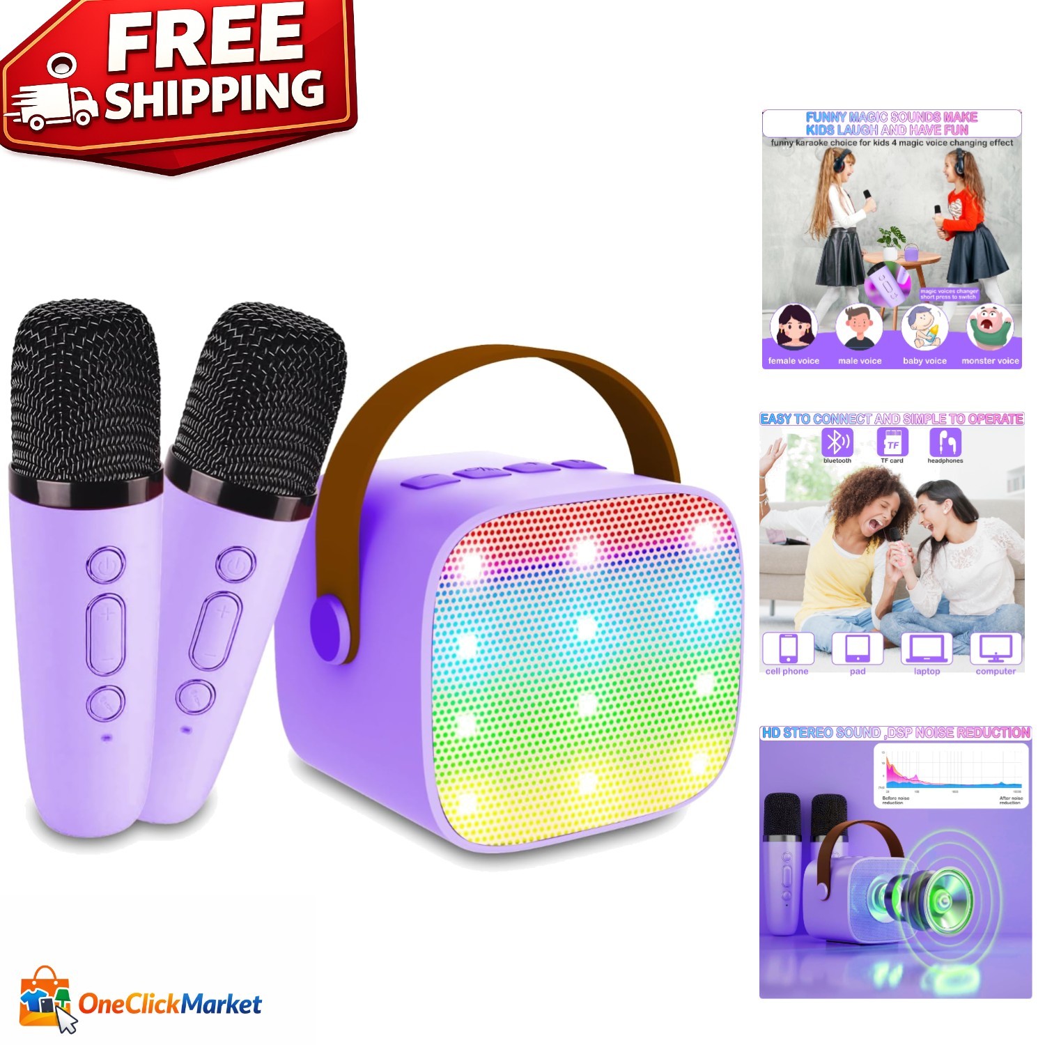 High-Fidelity Bluetooth Karaoke Speaker with Dynamic LED Lights - 6 Hours Play