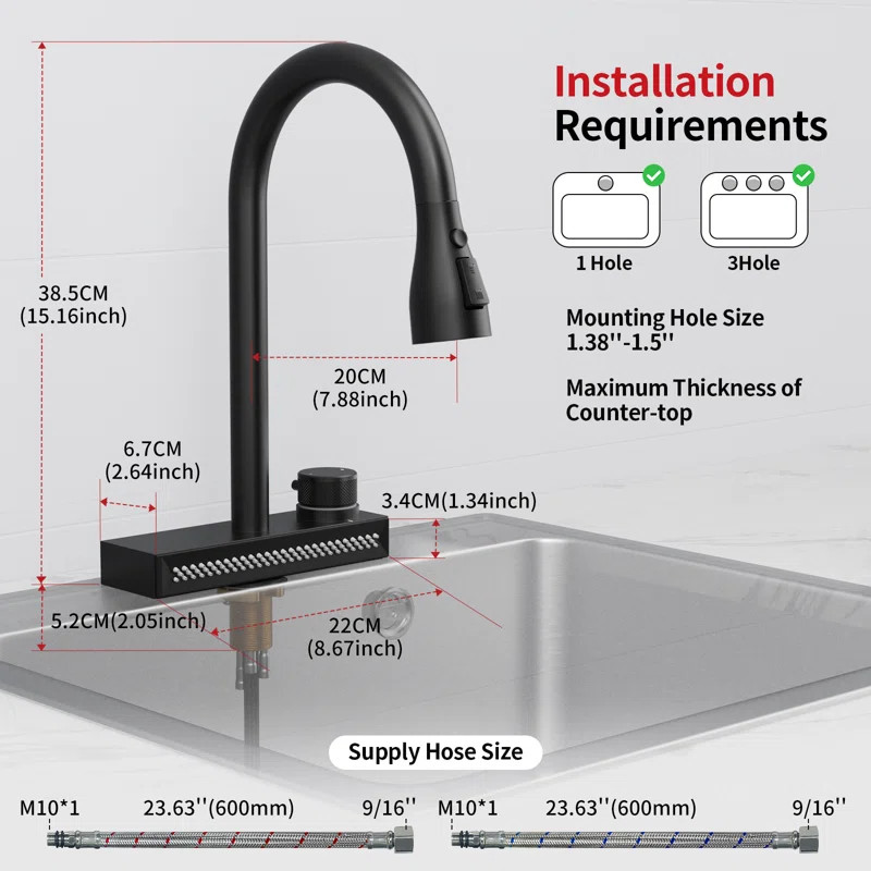 Rainsworth Black 3-Function Pull-Down Rain Kitchen Faucet DM11.07026